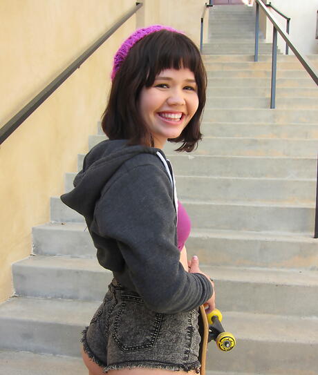 Sexy asian brunette teen Yhivi showing tiny tits and hot ass outdoor