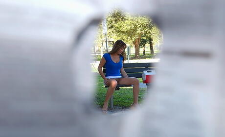 Alluring oriental milf Kira in fancy skirt in hot sex scene outside